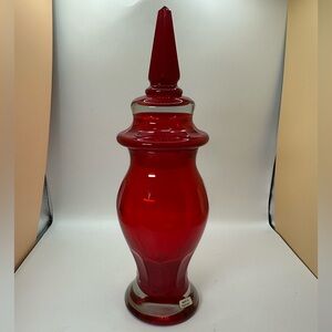 Elegant Red Glass Apothecary Jar. Made in Portugal.